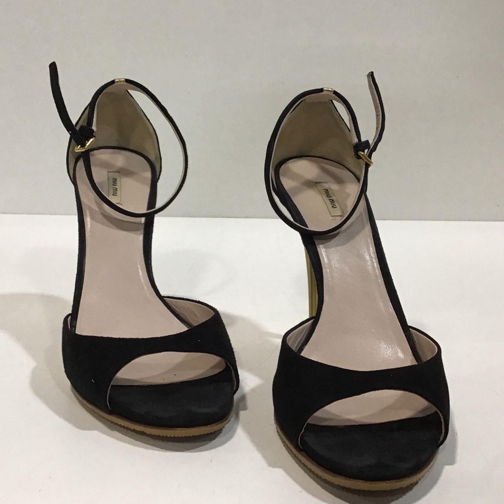 Women’s Miu Miu Elegant Black Suede Ankle Strap Sandals Heels Size 38